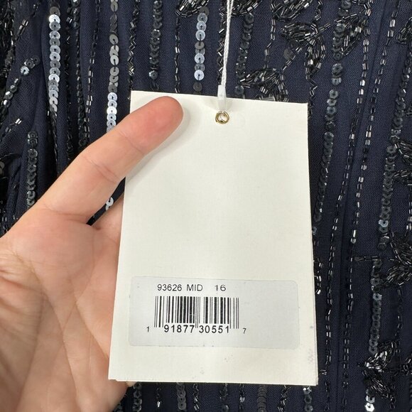 NWT Mac Duggal Embellished High Neck Illusion Long Sleeve Gown Midnight 16 #8305 - Picture 6 of 8